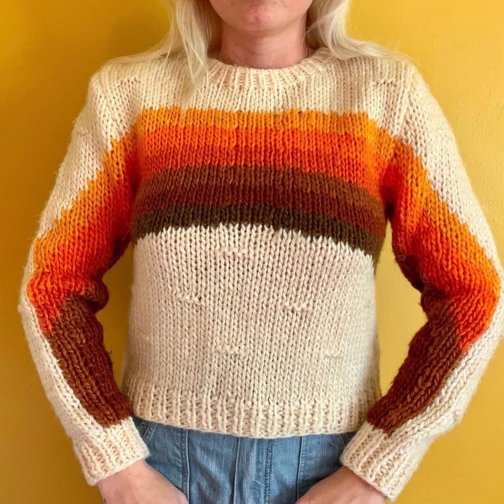 Vintage 70s  Striped hand made Knit Sweater
